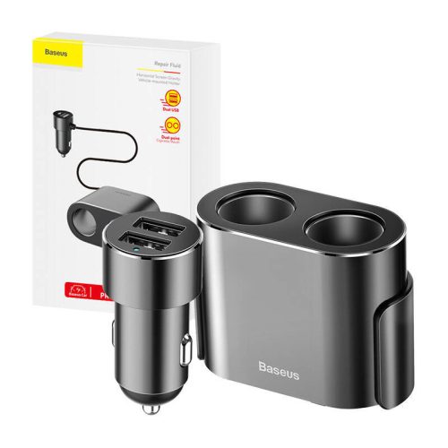 Baseus zapalovač do auta s rozbočovačem + 2xUSB auto nabíječka černá