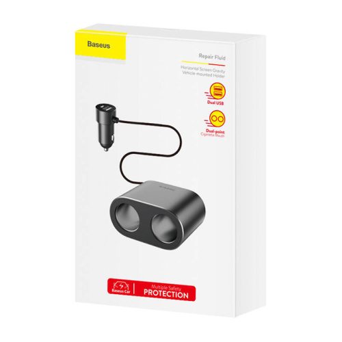Baseus zapalovač do auta s rozbočovačem + 2xUSB auto nabíječka černá