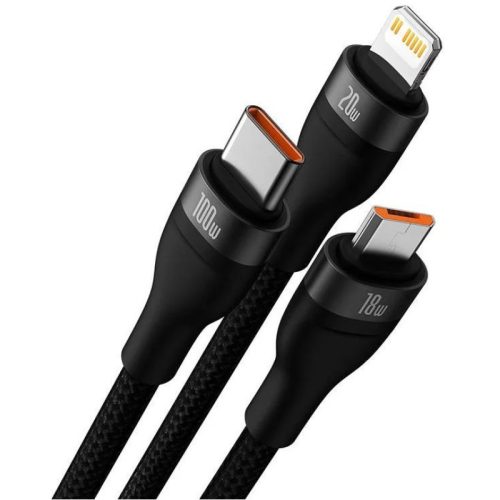 Baseus Flash Series 2  3 az 1-ben USB-kábel, USB-C + microUSB + Lightning 100W 1.2m, fekete