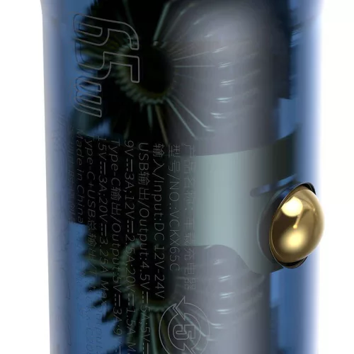 Baseus TZCCKX-0G Szczególny cyfrowy wyświetlacz USB + USB C QC3.0 PD 5A 65W szary ładowarka samochodowa + kabel