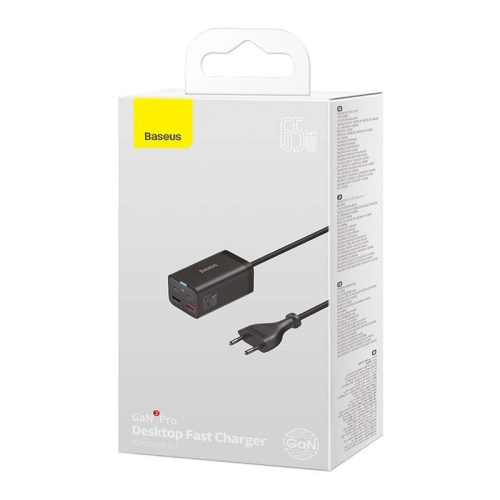 Baseus CCGP040101 GaN3 Pro 65W 2xUSB/2xType-C crni brzi punjač