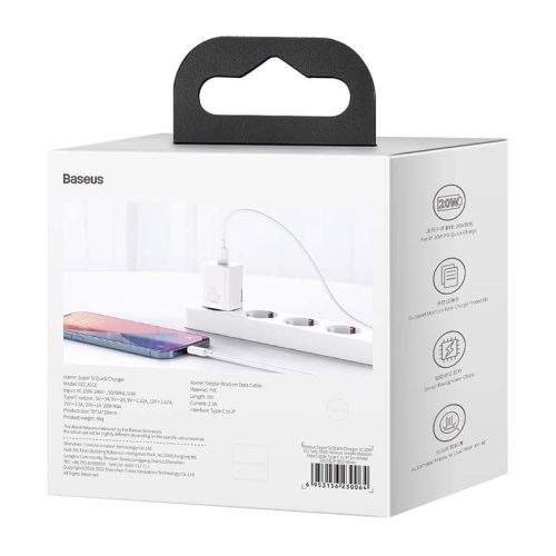 Baseus TZCCSUP-B02 Super Si 1C 20W bijeli brzi punjač + 1m USB C/Lightning kabel