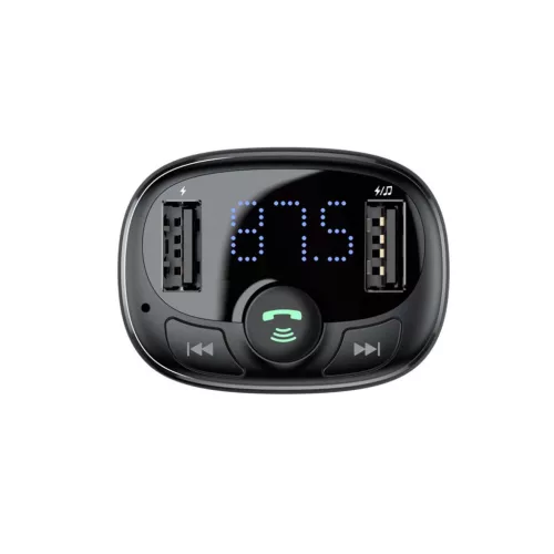 Baseus T typ Bluetooth FM transmiter i ładowarka samochodowa 2xUSB Czarny CCMT000001