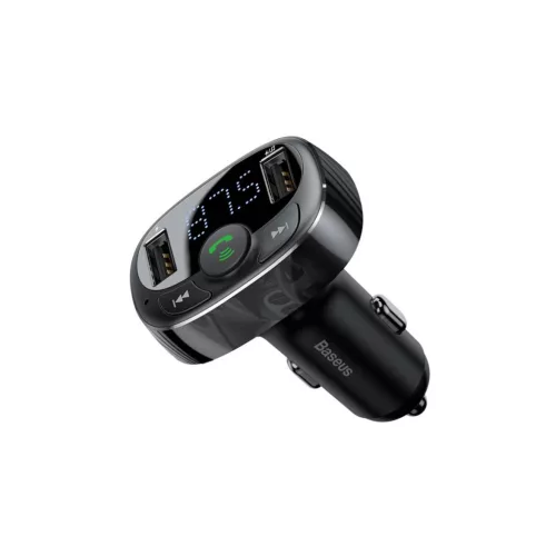 Baseus T typ Bluetooth FM transmiter i ładowarka samochodowa 2xUSB Czarny CCMT000001