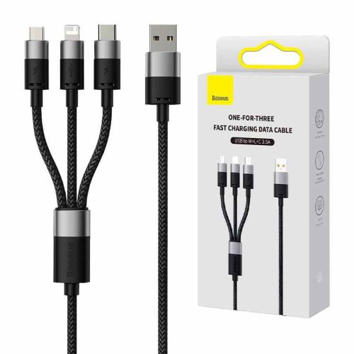 Baseus 3in1 USB-A -> USB-C + Micro + Lightning Cable 3.5A 1.2m Black (CAXS000001)