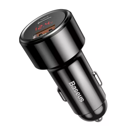 Baseus Magic Series 45W Type-C USB/QC USB z cyfrowym wyświetlaczem czarna ładowarka samochodowa