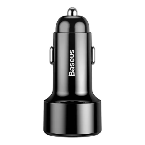 Baseus Magic Series 45W Type-C USB/QC USB z cyfrowym wyświetlaczem czarna ładowarka samochodowa