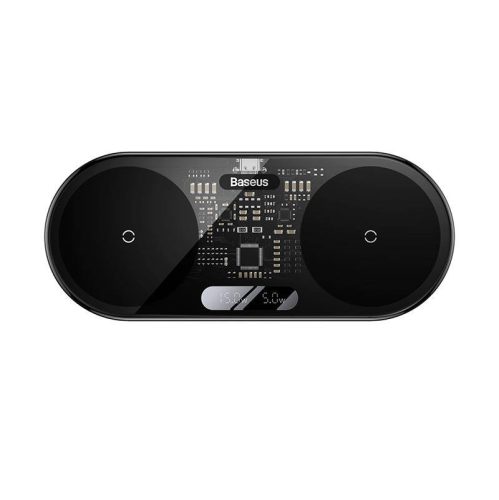 Baseus Digitálny LED displej dvojitý Qi bezdrôtový nabíjač 20W (WXSX010101)