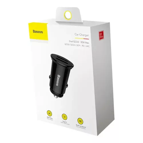 Baseus CCALL-YD01 Okrągła czarna ładowarka samochodowa