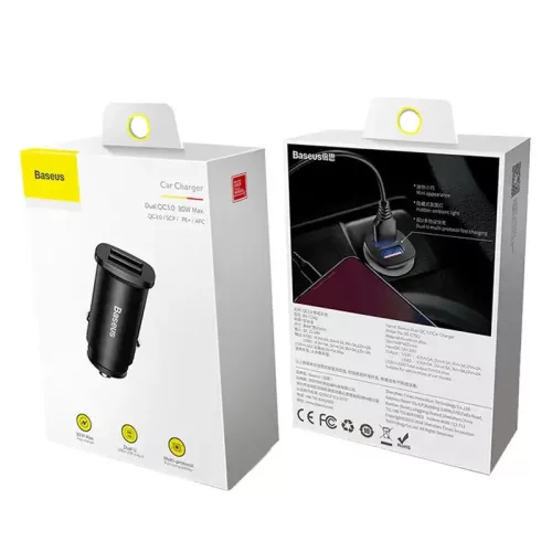 Baseus CCALL-DS01 kwadratowa czarna ładowarka samochodowa