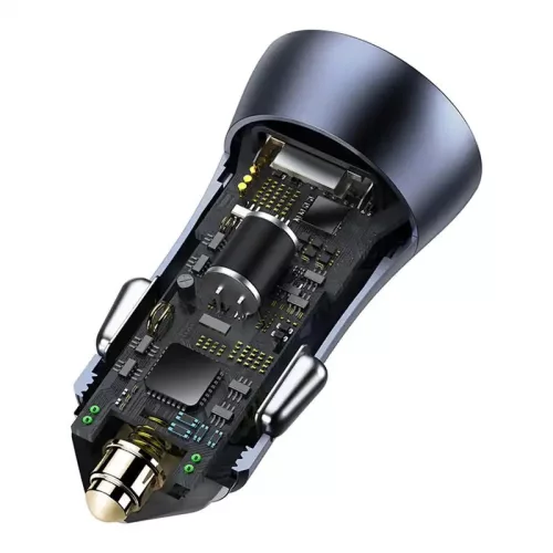 Ładowarka samochodowa Baseus Golden Contactor Pro USB + USB-C QC4.0 + PD SCP 40 W szara + kabel USB-USB-C 1m czarny (TZCCJD-0G)