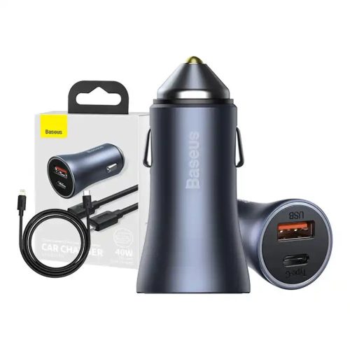 Baseus Golden Contactor Pro autoadaptér USB + USB-C QC4.0 + PD SCP 40W sivý + USB-C kábel iP 1m čierny (TZCCJD-B0G)