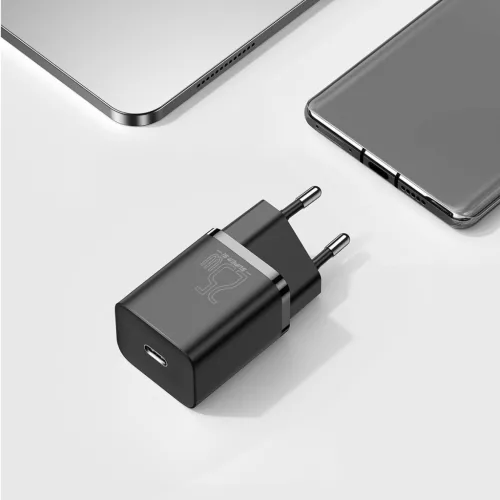 Baseus Super Si 1C 25W szybka ładowarka adapter z kablem USB-C-USB-C 1m czarny (TZCCSUP-L01)
