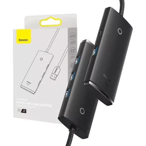 Baseus Lite Series 4 v 1 USB - 4x USB 3.0 hub 25 cm čierny (WKQX030001)