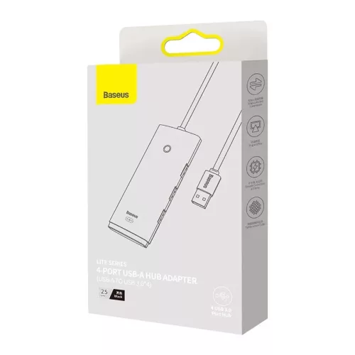 Baseus Lite Series 4 v 1 USB - 4x USB 3.0 hub 25 cm čierny (WKQX030001)