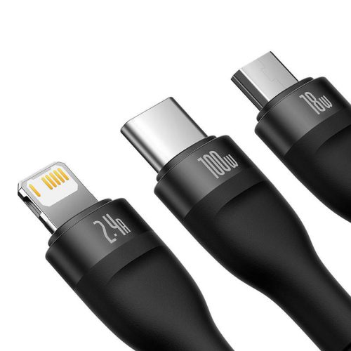 Baseus Flash Series 3 v 1 USB kabel USB-C + micro USB + Lightning 100W 12m černý (CASS030001)