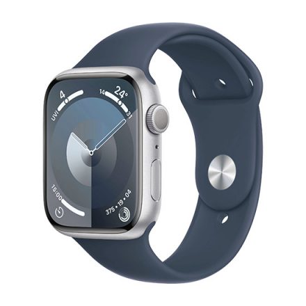 Apple Watch Series 9 GPS 41mm Carcasă din aluminiu argintie cu brățară sport M/L - Albastru furtună