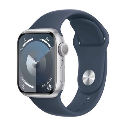 Apple Watch Series 9 GPS 41mm Srebrna obudowa z aluminium z paskiem sportowym S/M - Storm Blue