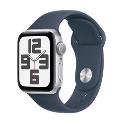   Apple Watch SE GPS 40mm Carcasa din aluminiu argintie cu brățară sport M/L - Albastru furtună