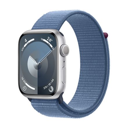 Apple Watch Series 9 GPS 45mm Srebrna obudowa aluminiowa z paskiem sportowym - Zimny niebieski