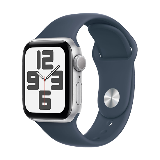 Apple Watch SE GPS 40mm Carcasa din aluminiu argintie cu brățară sport M/L - Albastru furtună