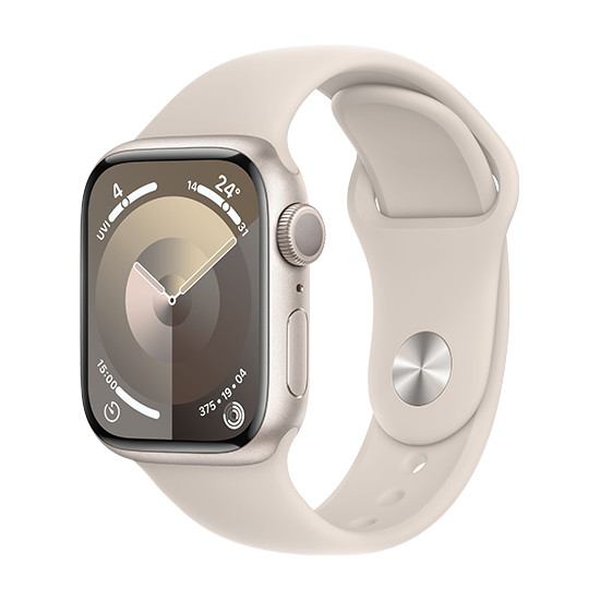 Apple Watch Series 9 GPS 41mm Obudowa aluminiowa w kolorze Starlight z paskiem sportowym S/M - Starlight