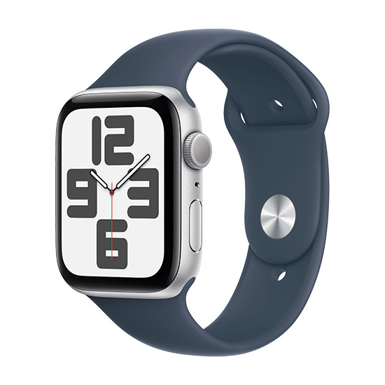 Apple Watch SE2 (2023) GPS 44mm Carcasa din aluminiu argintie cu brățară sport M/L - Albastru furtună