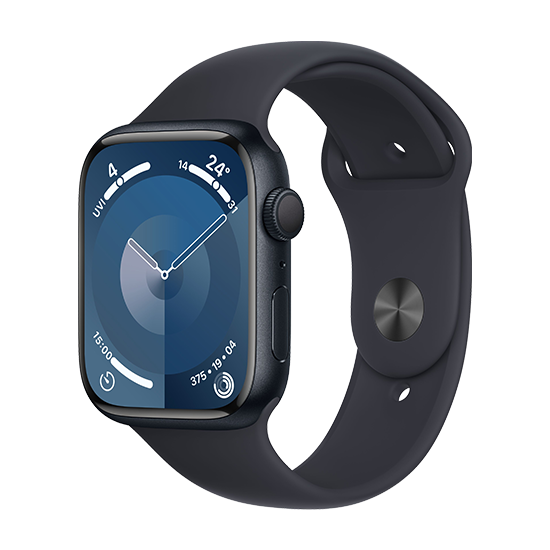 Apple Watch Series 9 GPS 45mm Obudowa aluminiowa w kolorze Midnight z paskiem sportowym S/M - Midnight