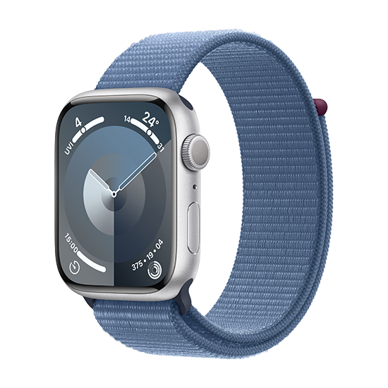 Apple Watch Series 9 GPS 45mm Carcasă din aluminiu argintie cu brățară sport - Albastru iarnă